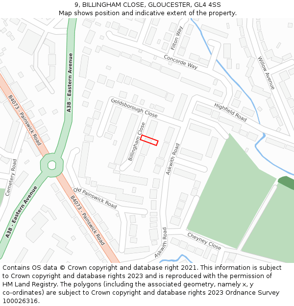 9, BILLINGHAM CLOSE, GLOUCESTER, GL4 4SS: Location map and indicative extent of plot