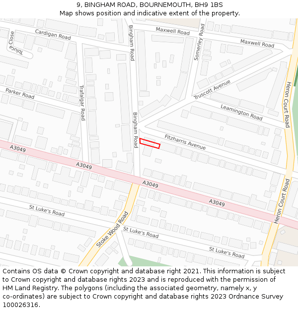 9, BINGHAM ROAD, BOURNEMOUTH, BH9 1BS: Location map and indicative extent of plot