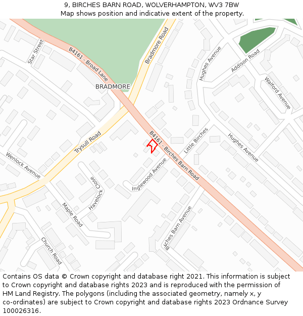 9, BIRCHES BARN ROAD, WOLVERHAMPTON, WV3 7BW: Location map and indicative extent of plot