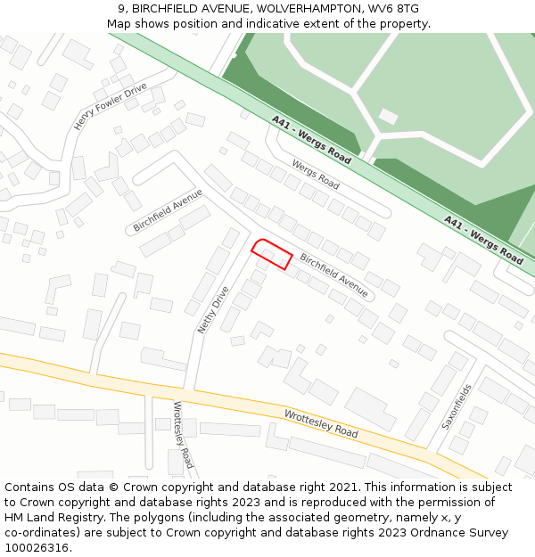 9, BIRCHFIELD AVENUE, WOLVERHAMPTON, WV6 8TG: Location map and indicative extent of plot