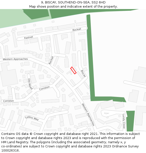 9, BISCAY, SOUTHEND-ON-SEA, SS2 6HD: Location map and indicative extent of plot