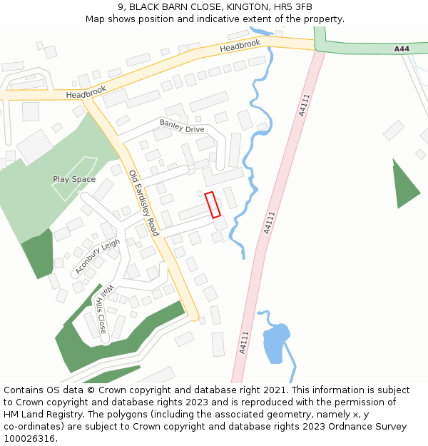 9, BLACK BARN CLOSE, KINGTON, HR5 3FB: Location map and indicative extent of plot