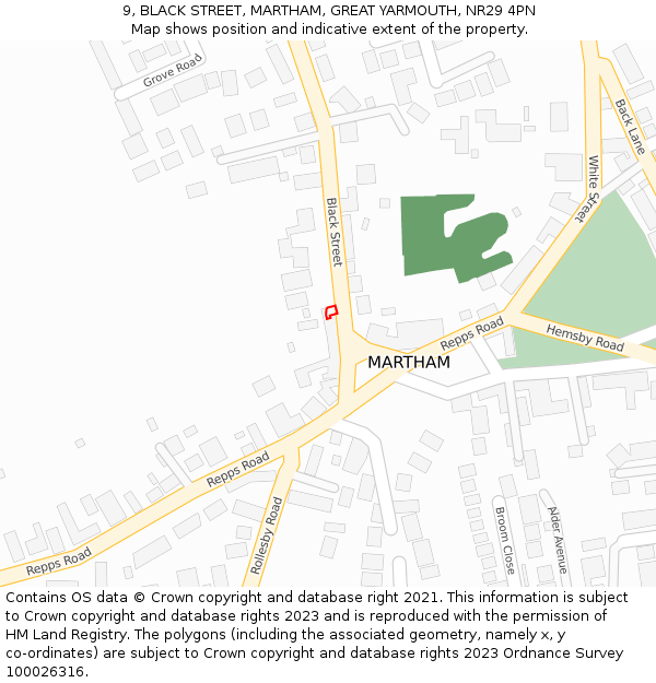 9, BLACK STREET, MARTHAM, GREAT YARMOUTH, NR29 4PN: Location map and indicative extent of plot