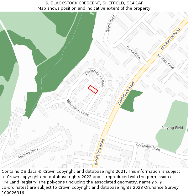9, BLACKSTOCK CRESCENT, SHEFFIELD, S14 1AF: Location map and indicative extent of plot