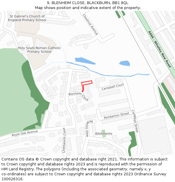 9, BLENHEIM CLOSE, BLACKBURN, BB1 8QL: Location map and indicative extent of plot