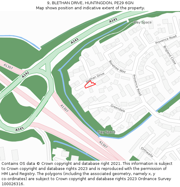 9, BLETHAN DRIVE, HUNTINGDON, PE29 6GN: Location map and indicative extent of plot