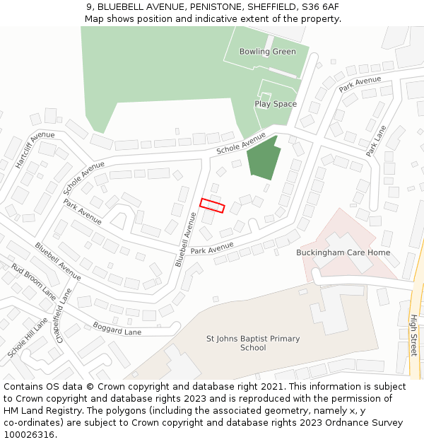 9, BLUEBELL AVENUE, PENISTONE, SHEFFIELD, S36 6AF: Location map and indicative extent of plot
