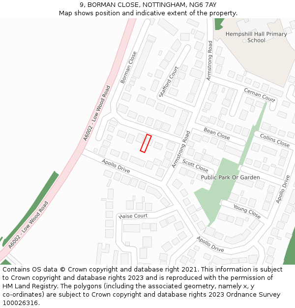 9, BORMAN CLOSE, NOTTINGHAM, NG6 7AY: Location map and indicative extent of plot