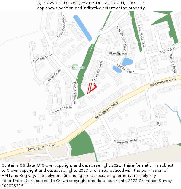 9, BOSWORTH CLOSE, ASHBY-DE-LA-ZOUCH, LE65 1LB: Location map and indicative extent of plot