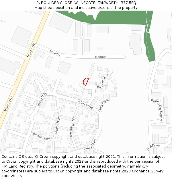 9, BOULDER CLOSE, WILNECOTE, TAMWORTH, B77 5FQ: Location map and indicative extent of plot