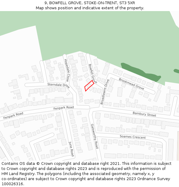 9, BOWFELL GROVE, STOKE-ON-TRENT, ST3 5XR: Location map and indicative extent of plot