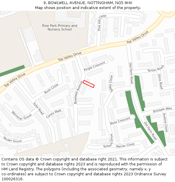 9, BOWLWELL AVENUE, NOTTINGHAM, NG5 9HX: Location map and indicative extent of plot