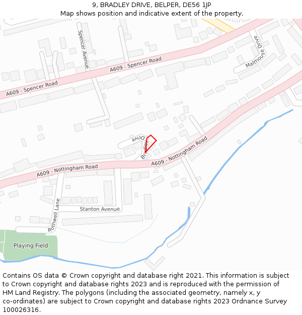 9, BRADLEY DRIVE, BELPER, DE56 1JP: Location map and indicative extent of plot