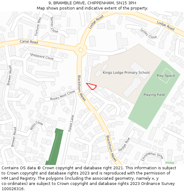9, BRAMBLE DRIVE, CHIPPENHAM, SN15 3PH: Location map and indicative extent of plot