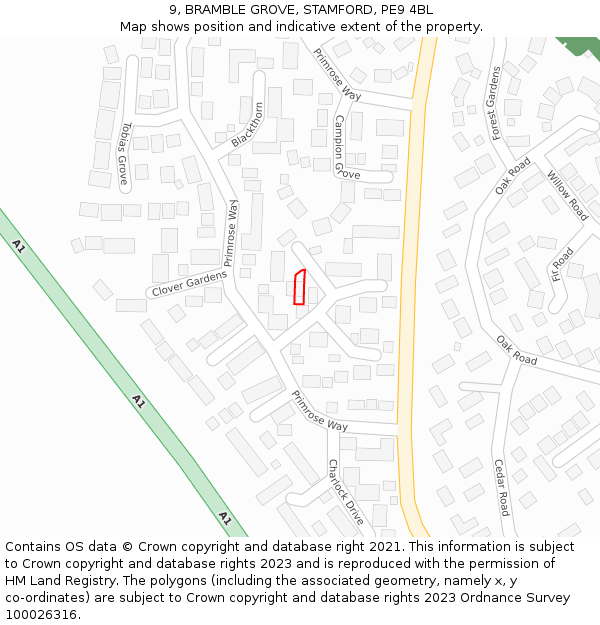 9, BRAMBLE GROVE, STAMFORD, PE9 4BL: Location map and indicative extent of plot