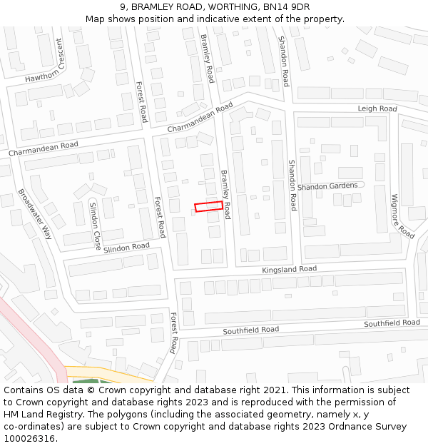 9, BRAMLEY ROAD, WORTHING, BN14 9DR: Location map and indicative extent of plot