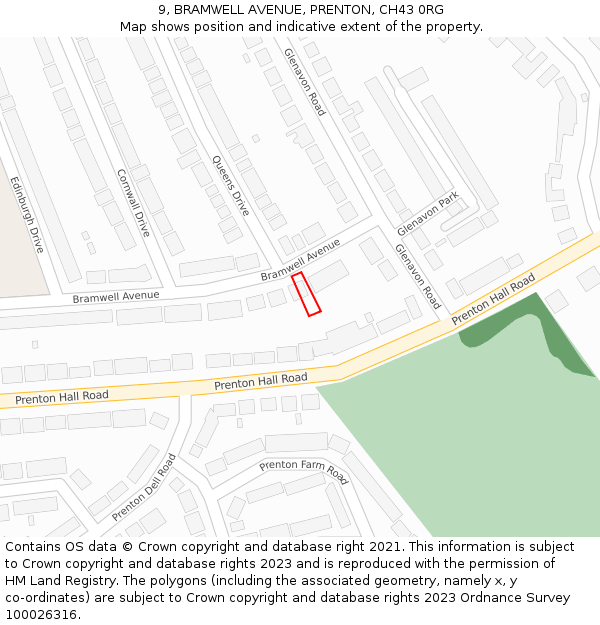 9, BRAMWELL AVENUE, PRENTON, CH43 0RG: Location map and indicative extent of plot