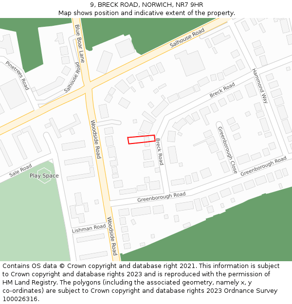 9, BRECK ROAD, NORWICH, NR7 9HR: Location map and indicative extent of plot