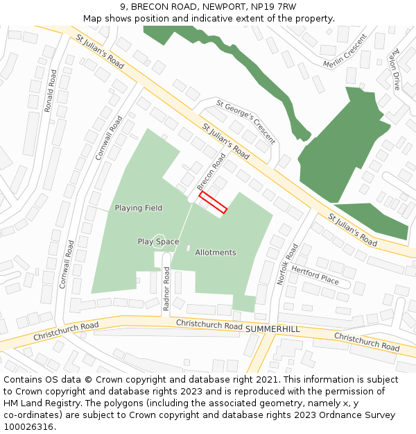 9, BRECON ROAD, NEWPORT, NP19 7RW: Location map and indicative extent of plot