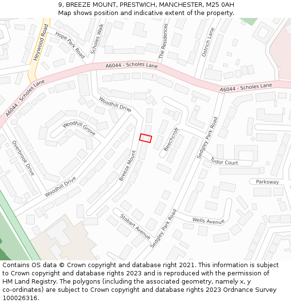 9, BREEZE MOUNT, PRESTWICH, MANCHESTER, M25 0AH: Location map and indicative extent of plot