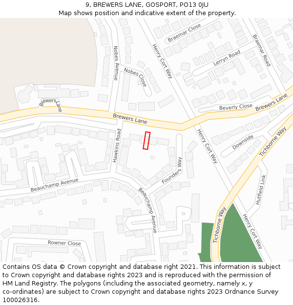 9, BREWERS LANE, GOSPORT, PO13 0JU: Location map and indicative extent of plot
