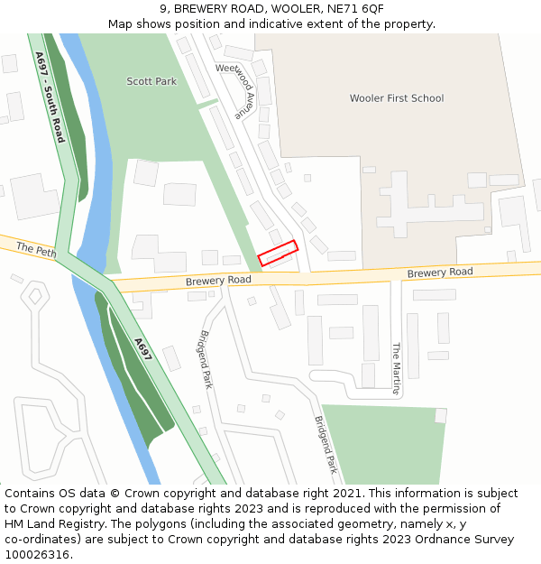 9, BREWERY ROAD, WOOLER, NE71 6QF: Location map and indicative extent of plot