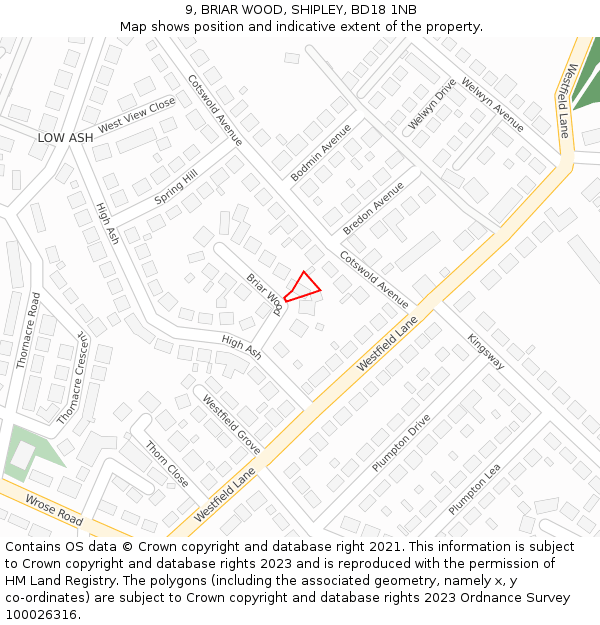 9, BRIAR WOOD, SHIPLEY, BD18 1NB: Location map and indicative extent of plot