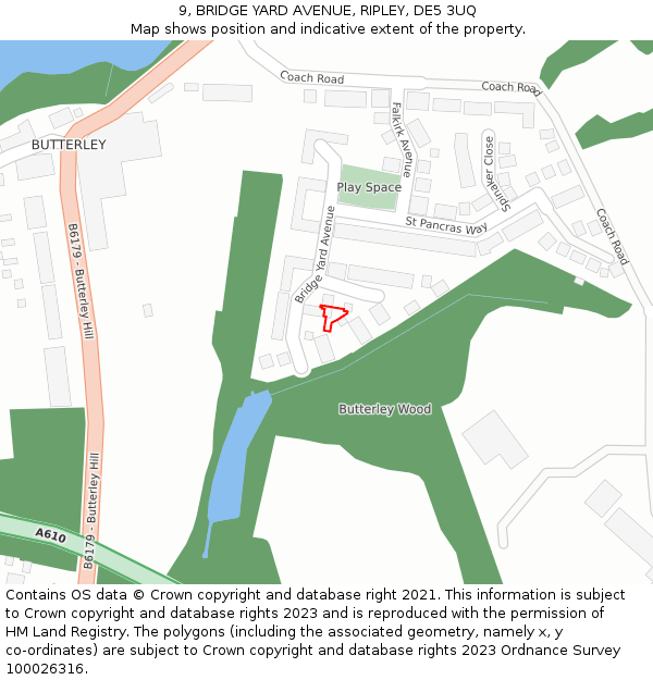 9, BRIDGE YARD AVENUE, RIPLEY, DE5 3UQ: Location map and indicative extent of plot