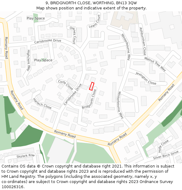 9, BRIDGNORTH CLOSE, WORTHING, BN13 3QW: Location map and indicative extent of plot