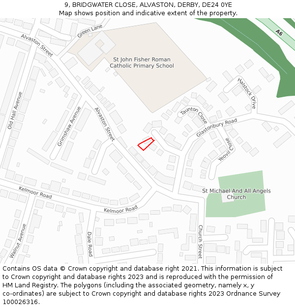 9, BRIDGWATER CLOSE, ALVASTON, DERBY, DE24 0YE: Location map and indicative extent of plot