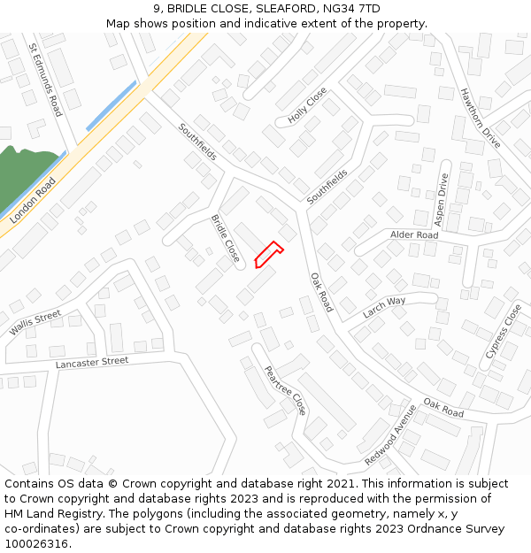 9, BRIDLE CLOSE, SLEAFORD, NG34 7TD: Location map and indicative extent of plot