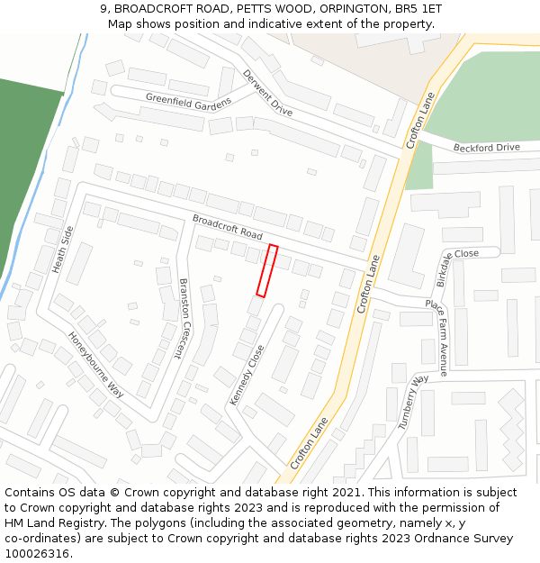9, BROADCROFT ROAD, PETTS WOOD, ORPINGTON, BR5 1ET: Location map and indicative extent of plot