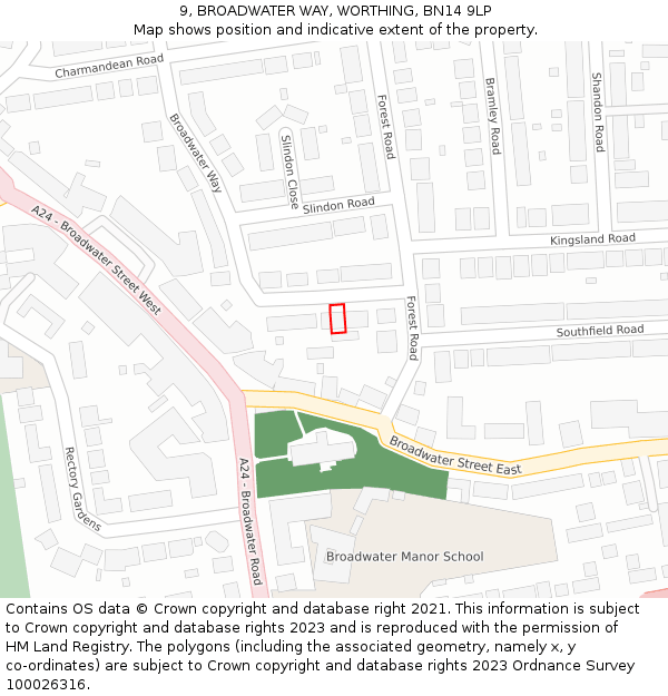 9, BROADWATER WAY, WORTHING, BN14 9LP: Location map and indicative extent of plot