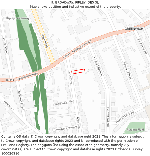 9, BROADWAY, RIPLEY, DE5 3LJ: Location map and indicative extent of plot