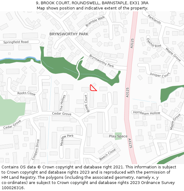 9, BROOK COURT, ROUNDSWELL, BARNSTAPLE, EX31 3RA: Location map and indicative extent of plot