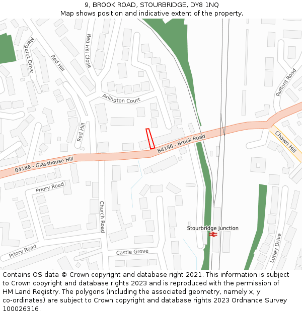 9, BROOK ROAD, STOURBRIDGE, DY8 1NQ: Location map and indicative extent of plot
