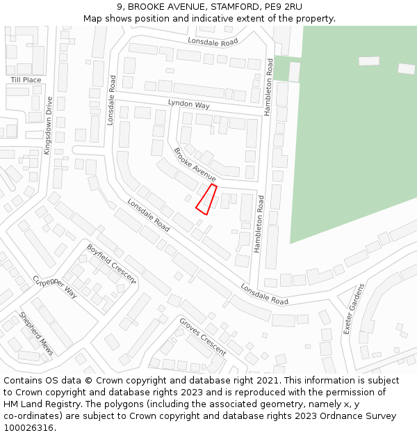 9, BROOKE AVENUE, STAMFORD, PE9 2RU: Location map and indicative extent of plot
