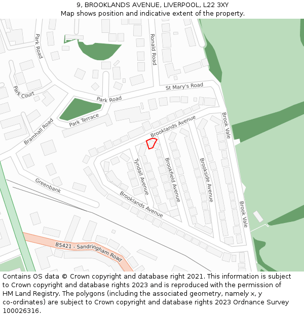 9, BROOKLANDS AVENUE, LIVERPOOL, L22 3XY: Location map and indicative extent of plot
