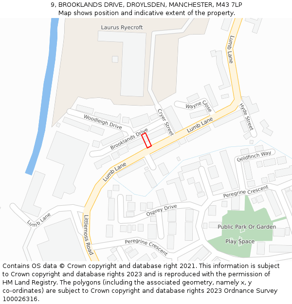 9, BROOKLANDS DRIVE, DROYLSDEN, MANCHESTER, M43 7LP: Location map and indicative extent of plot