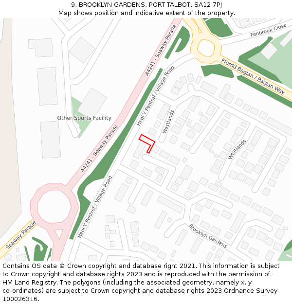 9, BROOKLYN GARDENS, PORT TALBOT, SA12 7PJ: Location map and indicative extent of plot