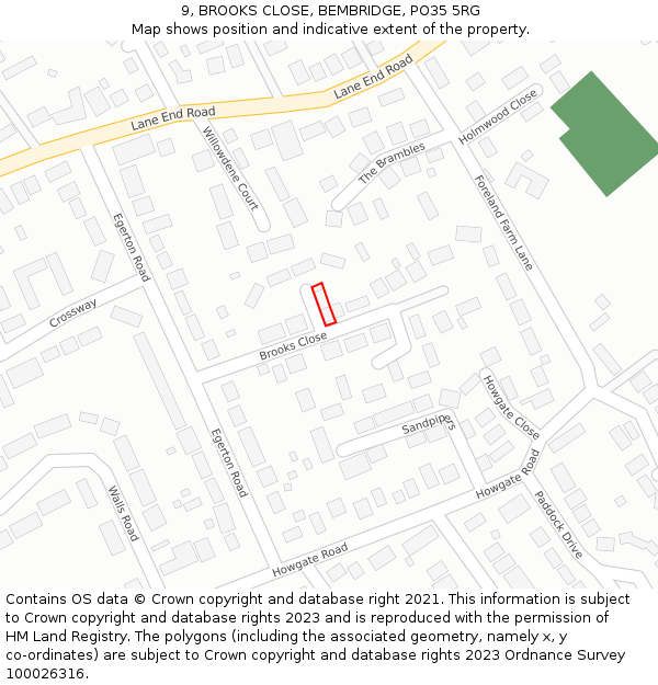 9, BROOKS CLOSE, BEMBRIDGE, PO35 5RG: Location map and indicative extent of plot