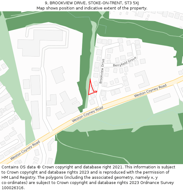 9, BROOKVIEW DRIVE, STOKE-ON-TRENT, ST3 5XJ: Location map and indicative extent of plot