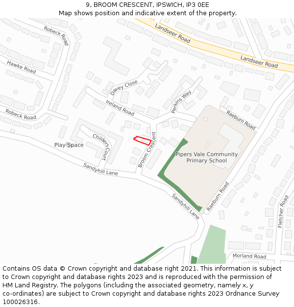 9, BROOM CRESCENT, IPSWICH, IP3 0EE: Location map and indicative extent of plot
