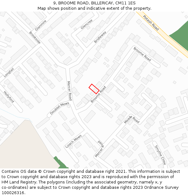 9, BROOME ROAD, BILLERICAY, CM11 1ES: Location map and indicative extent of plot