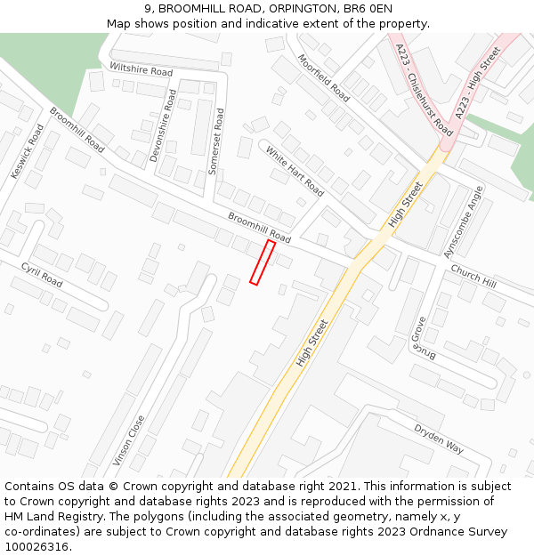 9, BROOMHILL ROAD, ORPINGTON, BR6 0EN: Location map and indicative extent of plot