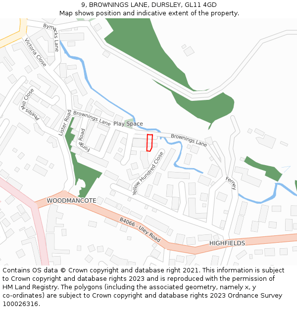 9, BROWNINGS LANE, DURSLEY, GL11 4GD: Location map and indicative extent of plot