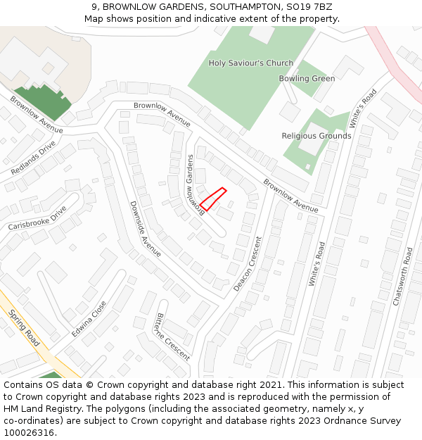 9, BROWNLOW GARDENS, SOUTHAMPTON, SO19 7BZ: Location map and indicative extent of plot