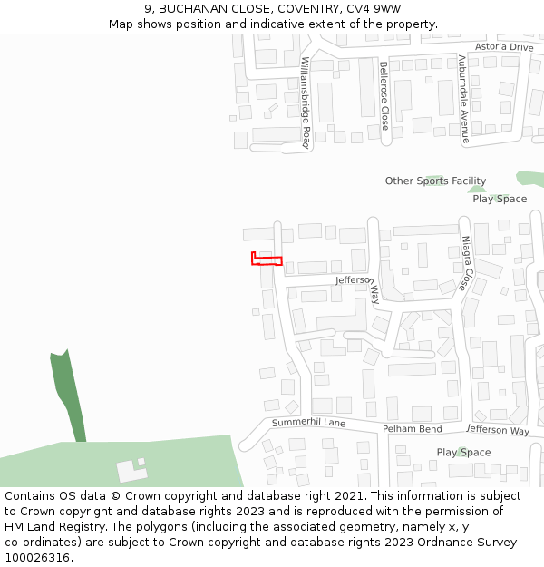9, BUCHANAN CLOSE, COVENTRY, CV4 9WW: Location map and indicative extent of plot