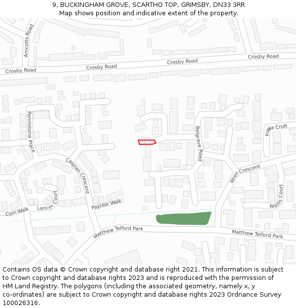 9, BUCKINGHAM GROVE, SCARTHO TOP, GRIMSBY, DN33 3RR: Location map and indicative extent of plot
