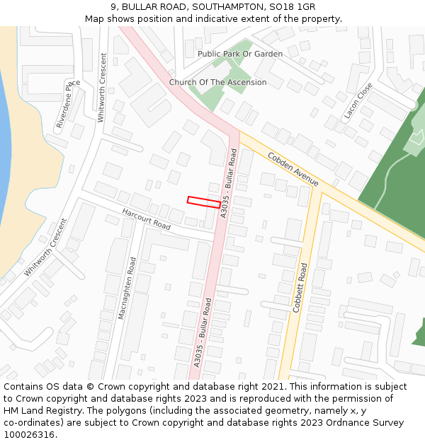 9, BULLAR ROAD, SOUTHAMPTON, SO18 1GR: Location map and indicative extent of plot